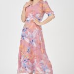 Desenli Şifon Elbise