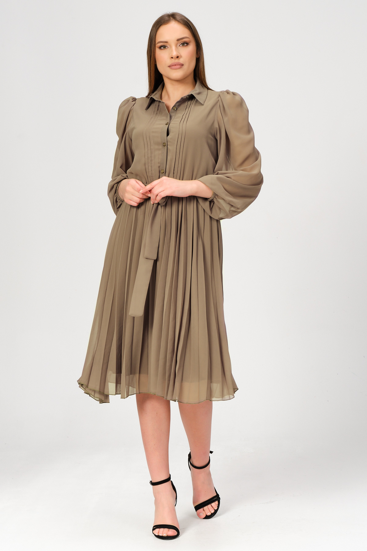 etek kismi piliseli sifon elbise 4957