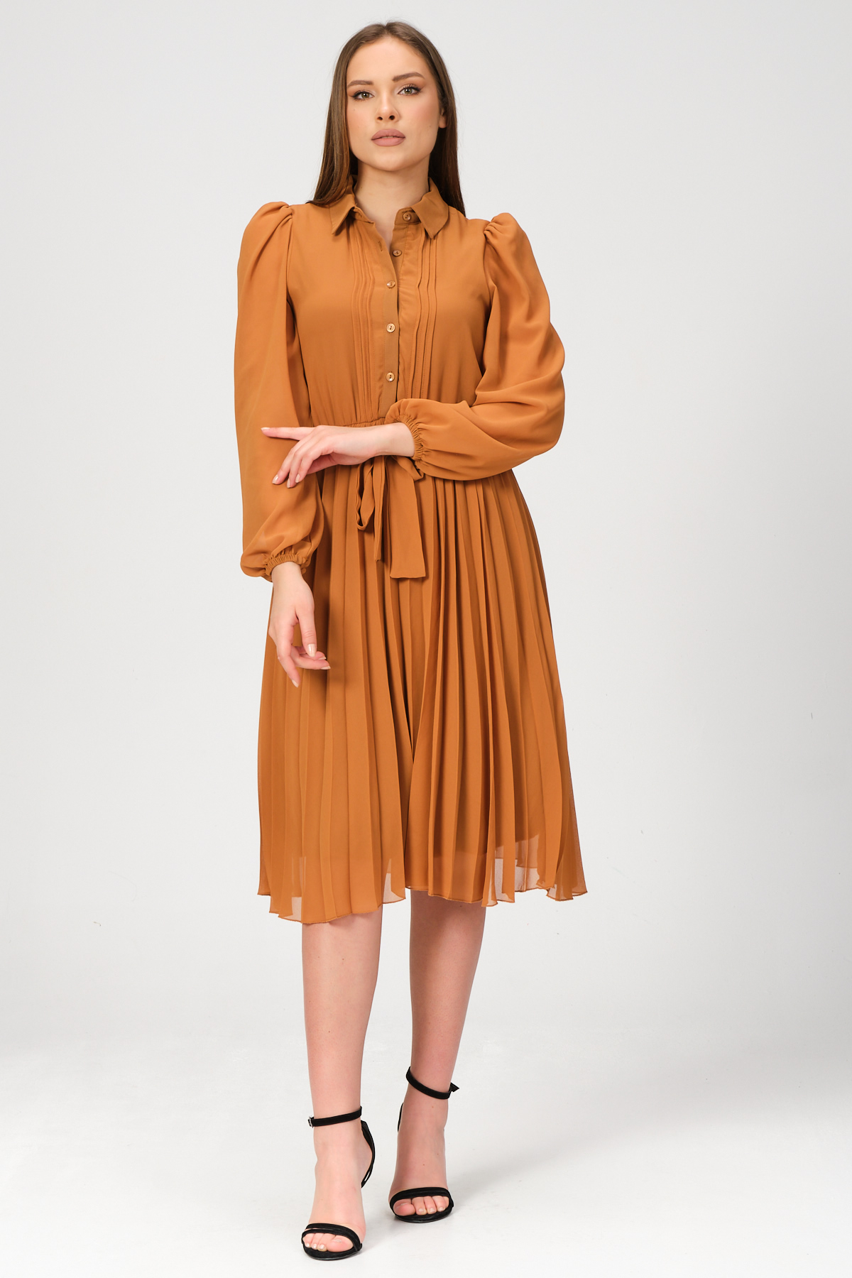 etek kismi piliseli sifon elbise 4964